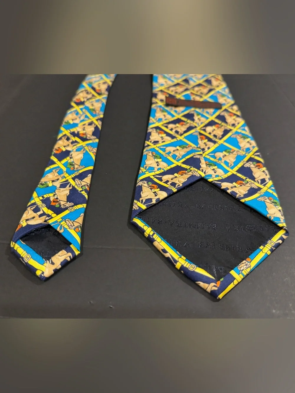 Renato Balestra Men's Equestrian Pattern Silk Tie Blue & Navy Made in Italy 🇮🇹